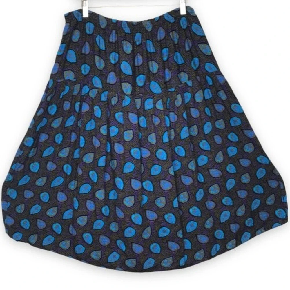 Vintage Queens Plaza Rayon Elastic Waist Drop Yoke Blue Women Midi Skirt Size 20